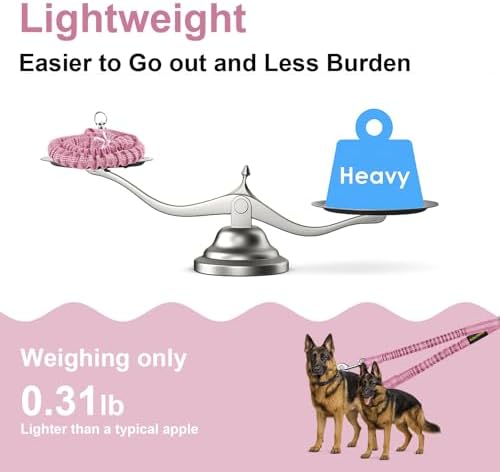 MingXpet 2 Dog Leash, Dog Leash for 2 Dogs, 360° Swivel No Tangle Double Walking Training Leashes for Large Dogs that Pull, Comfortable Shock Absorbing Reflective Bungee, Pink