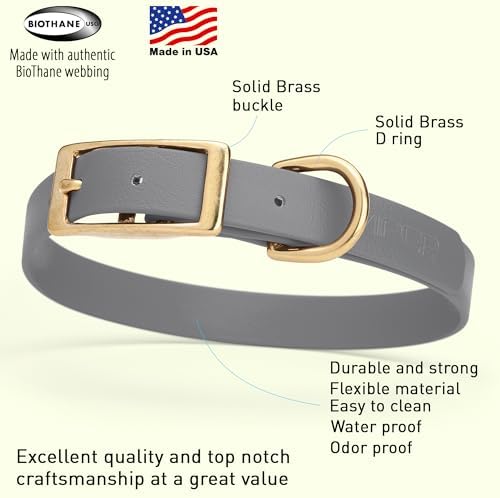 Viper Biothane Heavy Duty Waterproof Dog Collar Strong Coated Nylon Webbing w/Solid Brass Hardware Odor-Proof Easy to Clean High Performance Fits Small Medium or Large Dogs, Battleship Gray
