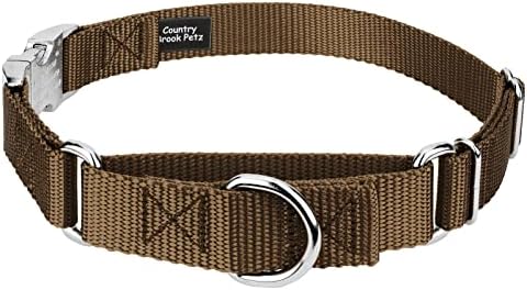 Country Brook Petz - Martingale Dog Collar - Heavy Duty Nylon Adjustable Martingale Dog Collar with Metal Buckle for Small Medium Large Breeds - 30+ Color Options (1 Inch, Large, Coyote Tan)