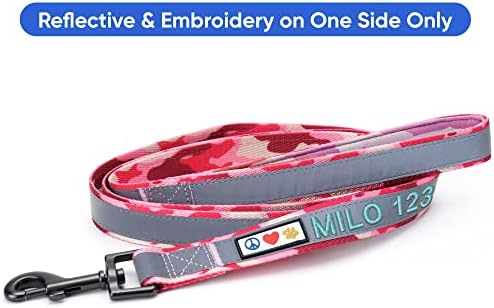 Pawtitas Personalized Camo Pink Dog Leash 6 ft Custom ID Lead for Dogs & Puppies Reflective Comfortable Padded Handle Embroidered Name & Phone Number