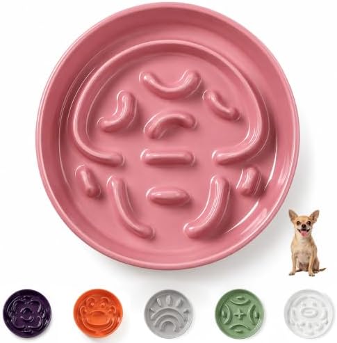 Ceramic Slow Feeder Dog Bowl, 0.8 Cups Anti -Slip Slow Feeding Bowl to Slow Down Eating, 6.3 Inch Dog Food Dish for Small Breeds, Pink