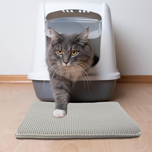 Cat Litter Mat - 24x15-Inch Waterproof Litter Box Mat with Dual-Layer Honeycomb Design for Trapping Litter - Slip-Resistant Cat Mat by PETMAKER (Gray) (Pack of 2)