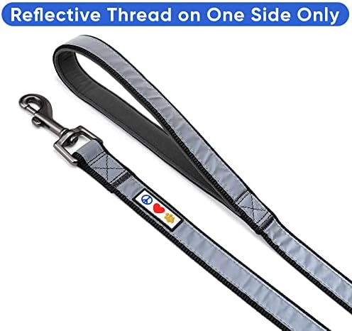 Pawtitas Black Dog Leash 6 ft Custom ID Lead for Dogs & Puppies Reflective Comfortable Padded Handle Embroidered Name & Phone Number