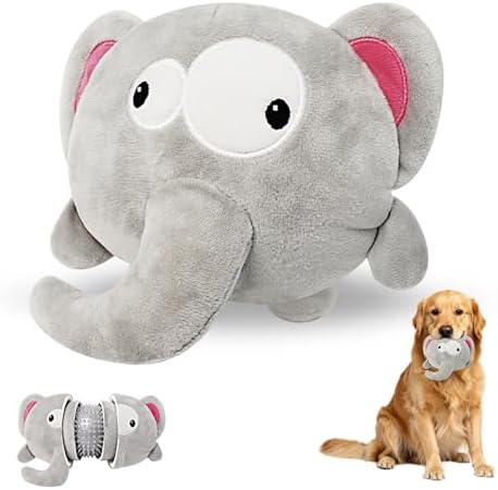 XIAPIA 3-in-1 Plush Elephant Squeaky Dog Toys for Aggressive Chewers