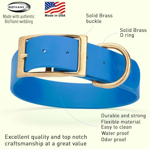 Viper Biothane Heavy Duty Waterproof Dog Collar Strong Coated Nylon Webbing w/Solid Brass Hardware Odor-Proof Easy to Clean High Performance Fits Small Medium or Large Dogs, Cerulean Blue