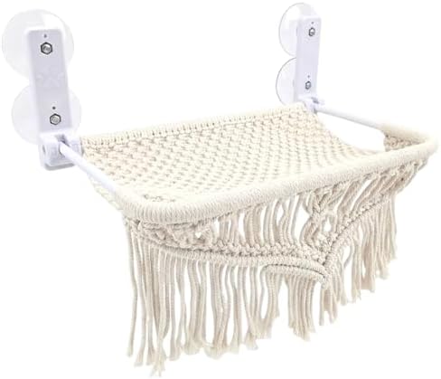 Cat Hammock & Window Perch w/ 4 Suction Cups, Foldable Adjustable Boho Cotton Rope Pet Hammock Bed & Cat Shelves for Indoor Cats/Small Animals - All-Season Sleeping, Lounging, Climbing