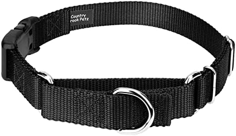 Martingale Dog Collar - Heavy Duty Nylon Adjustable Martingale Dog Collar with Plastic Buckle for Small Medium Large Breeds - 30+ Colors (1 Inch, Extra Large, Black)