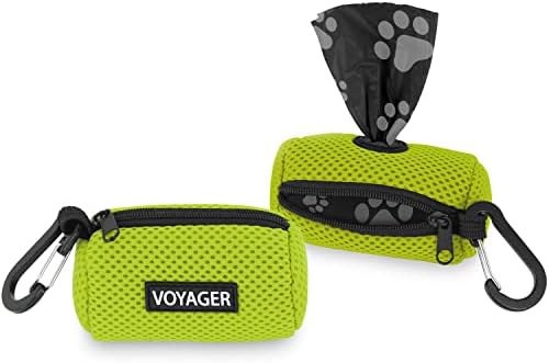 Best Pet Supplies Dog Poop Bag Holder Leash Attachment with Reusable Dispenser for Travel, Walking, Park, and Outdoor Use, Durable with Clip-On - Lime Green, Pack of 2, Mesh Dispenser w/30 Bags