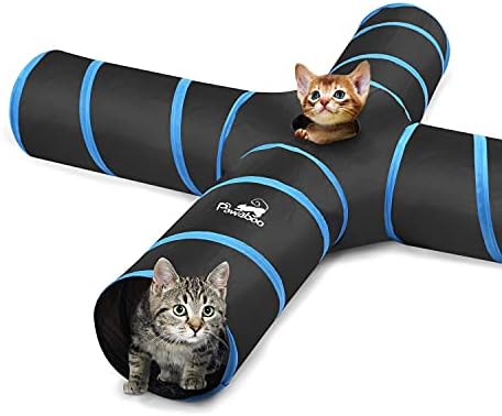 Pawaboo Cat Tunnel, Cat Tunnels for Indoor Cats, 4-Way Foldable Cats Tube