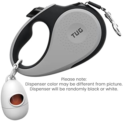 TUG 360° Tangle-Free Retractable Dog Leash with Waste Bag Dispenser (Small, Grey)