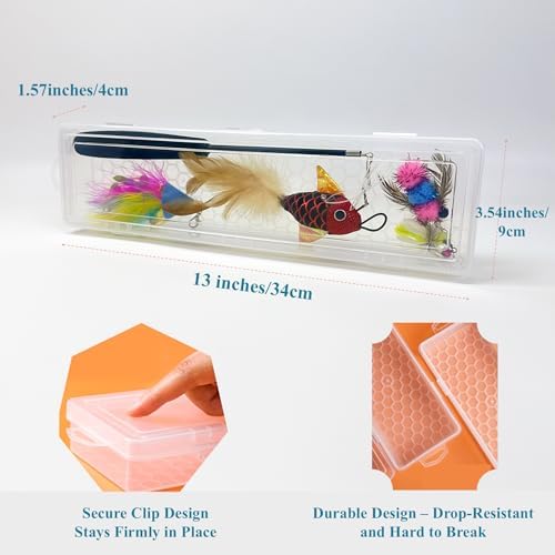 Interactive Cat Wand Toy with 4 Refills and Storage Box – Collapsible Cat Teaser Stick with Catnip Lure, Insect & Ribbon Attachments – Feather Cat Toys for Indoor Cats Enrichment
