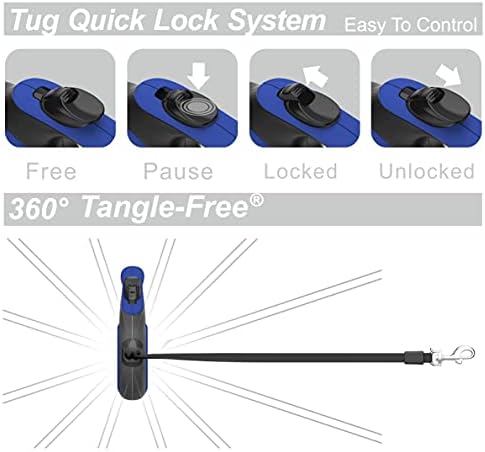 TUG 360° Tangle-Free Retractable Dog Leash with Waste Bag Dispenser (Large, Blue)