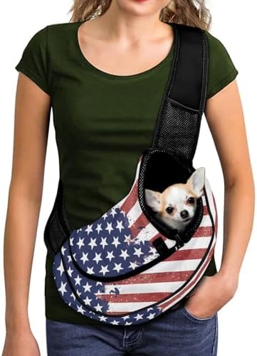 COEQINE American Flag Dog Sling Bag Crossbody Dogs Carrier Bag for Smal