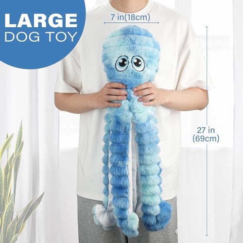 PrimePets 27” Extra Large Dog Toys, Plush Crinkle Squeaky Octopus Dog Toy