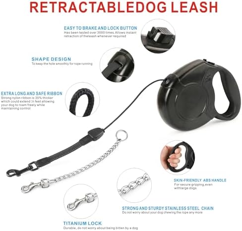 Idepet Heavy Duty Retractable Dog Leash Steel Chain 16ft Pet Leashes