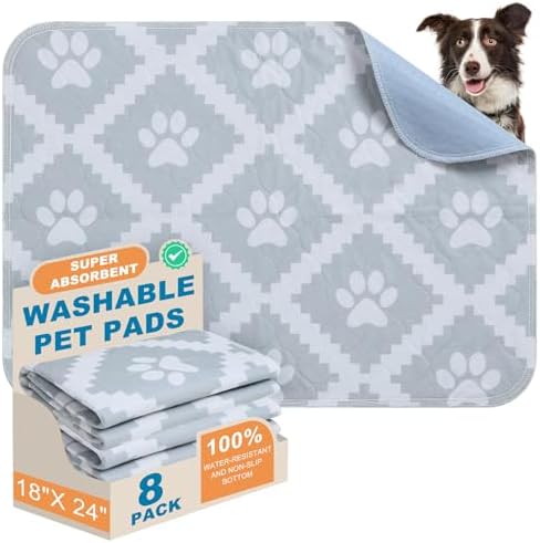 BEAUTYZOO 8 Pack Washable Pee Pads for Dogs,Reusable Puppy Pads 18x24 Gray