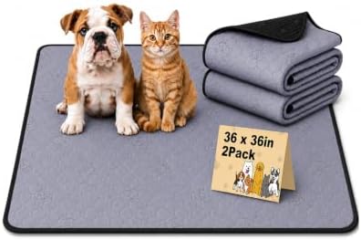 Washable Pee Pads for Dogs 2 Pack, Reusable Waterproof Leak-Proof Puppy Training Pads, Super Absorbent Non-Slip Dog Whelping Pads for Crate, Playpen, Bed & Floor (36"x36" Gray)