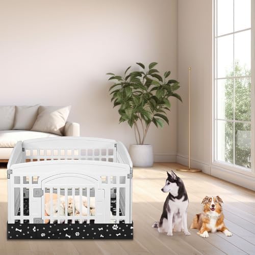 Marsui Dog Playpen Bottom Pad, Black, Dog Paw Bone Print