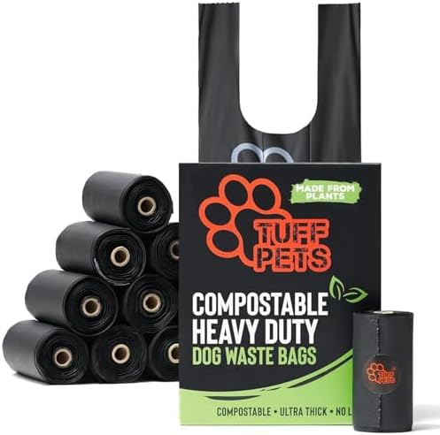 Tuff Pets Certified Compostable Dog Poop Bags with Handles, 12 Thick Rolls