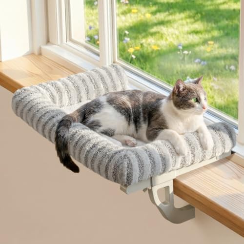 Zakkart Mellow 3-Sided Cat Perch for Windowsill, Dual-Mount (Gray, XL)