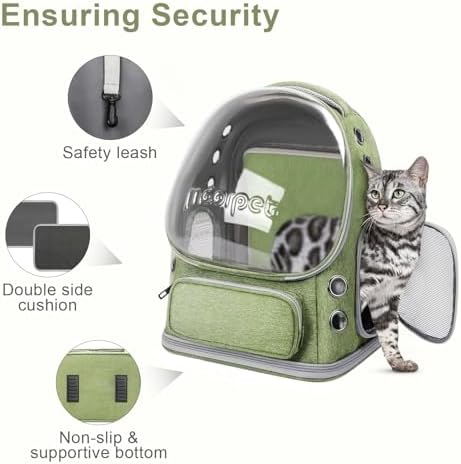 Cat Bubble Backpack Carrier, Expandable Breathable Pet Backpack for Cats Dogs Up to 20 lbs, Airline Approved Foldable Transparent Travel Carrier for Small Pets, Green