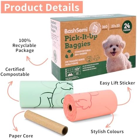 Compostable Dog Poop Bags, 360 Count (24 Rolls) – Leak-Proof, Extra Thick, Unscented Dog Waste Bags, Eco-Friendly, Fits All Dispensers