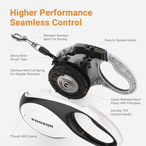 Retractable Dog Leash, 360° Tangle Free, 16 ft Strong Nylon Tap for Pets, Walking Leash for Medium and Large Dogs, Heavy Duty, One Button Break and Lock, Up to 66 lbs