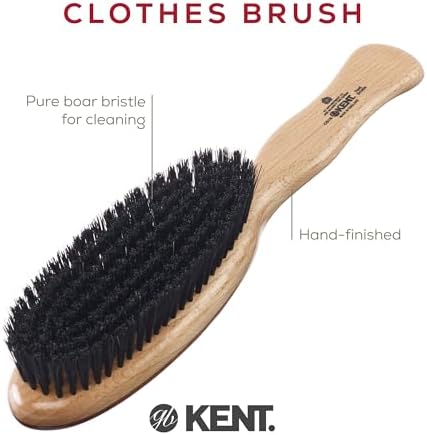 Kent CS1B Clothes Brush, Fabric Lint Remover for Cotton, Wool, Suede and Silk, Pure Black Bristles Handcrafted Two Tone Cherrywood Veneer Remover for Dust, Fluff and pet Hair. Made in England