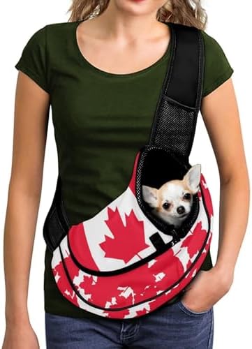 COEQINE Dog Purse Carrier for Small Dog Cute Canada Flag Printed Puppy