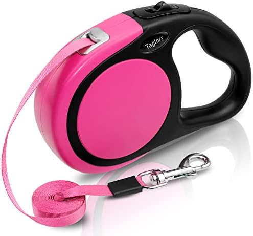 Taglory Retractable Dog Leash, One-Handed Brake, 16ft, Up to 44 lbs, Pink