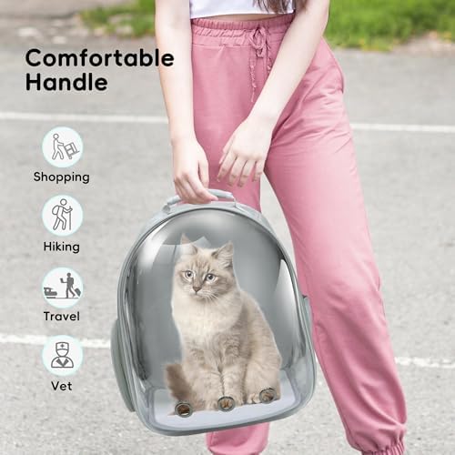 Cat Backpack, Airline Approved Bubble Carrying Bag for Small Medium Dogs Cats, Space Capsule Pet Carrier Dog Hiking Backpack Travel Carrier (Grey)