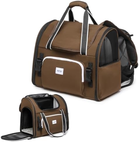 Pet Backpack Carrier for Small Dogs Medium Cats, Puppies,Breathable and Collapsible Design, Portable Travel Bag for Bearded Dragon,Rabbit Cage (Dark Brown, Small)