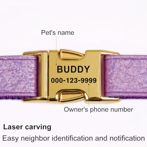 Glare Purple Personalized Dog Collars Leather and Nylon Thicken Design
