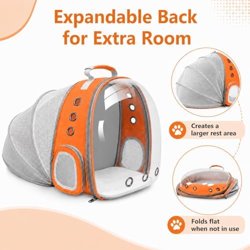 Expandable Cat Carrier Backpack with Bubble Window, Orange