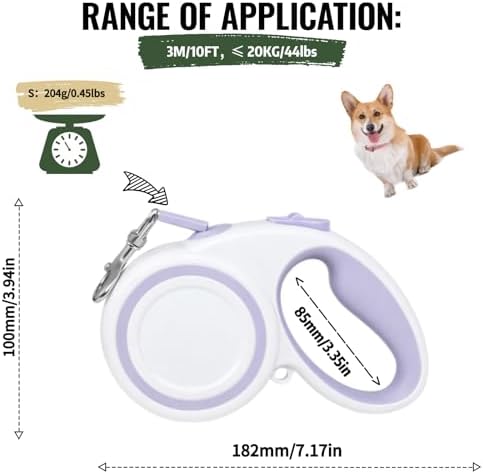 10-16FT,66LBS,Highly Reflective Retractable Dog Leash,S-Purple
