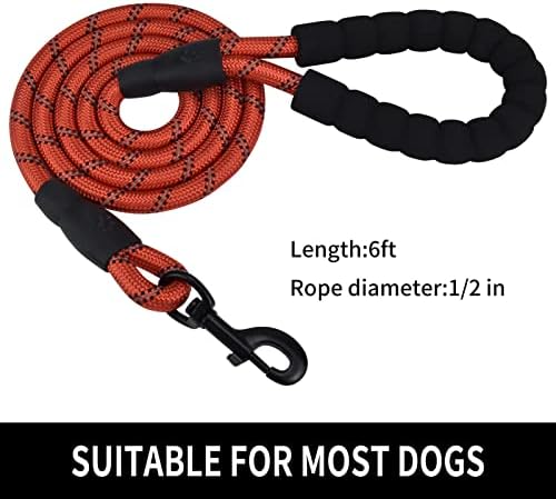 6FT Reflective Dog Leash with Padded Handle for All Dog Sizes.Red