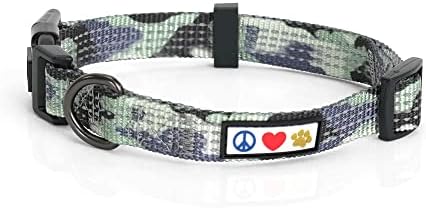 Pawtitas Reflective Dog Collar for Small Dogs – Adjustable Nylon Puppy Collar with Quick-Release Buckle | Fits Neck 11–16 in | Night Safety Training Collar | S | Camouflage Grey