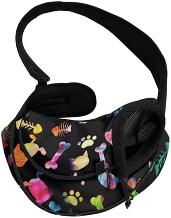Cute Dog Paw Print Dog Sling Carrier for Small Dogs Portable Cat Sling Adjustable Strap Pet Crossbody Bag for Travel Walk Breathable Mesh Cat Harness