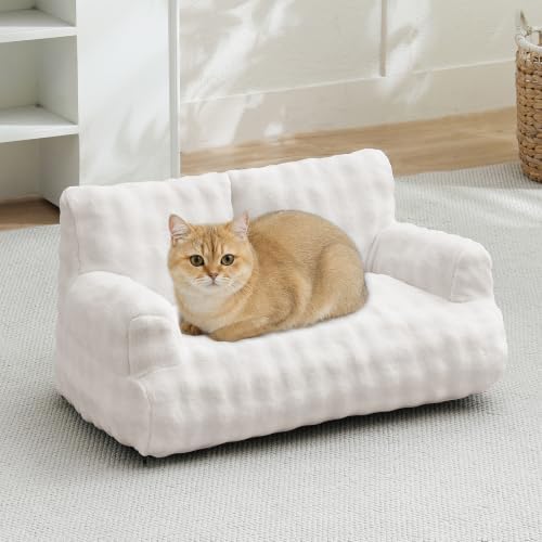Cat Couch Bed, Cute Pet Sofa for Indoor Cats, 26"x15", Cream White