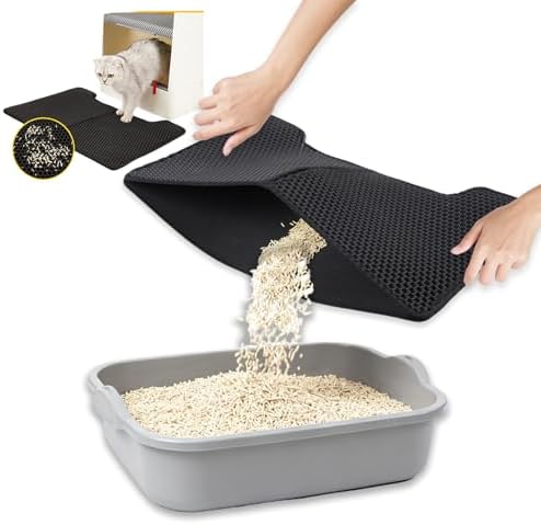 Cat Litter Mat,30x22in Cat Litter Trapping Mat for Litter Box With Double Layers,Non Slip Waterproof Urine Proof Litter Catcher Mat,Scatter Control Kitty Litter Rug Cat Supplies,Black