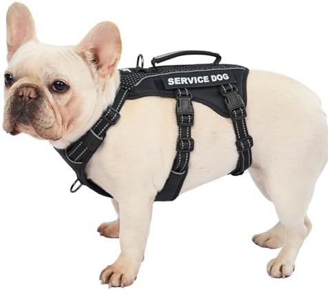 Huntboo Service Dog Vest Harness, Escape Proof Harness with 6 Patches, No-Pull, Reflective Harness with Handle, Adjustable for Small to Large Dogs, for Training and Hiking (Black, M)
