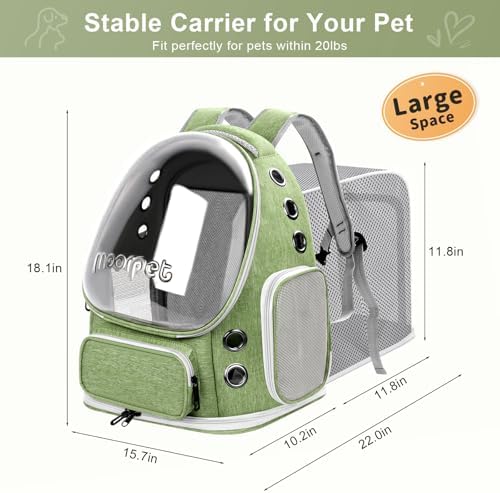 Cat Bubble Backpack Carrier, Expandable Breathable Pet Backpack for Cats Dogs Up to 20 lbs, Airline Approved Foldable Transparent Travel Carrier for Small Pets, Green