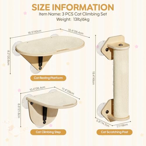 EDAGNY Cat Window Perch Cat Platform Scratching Sturdy for Climbing, 3 Pcs
