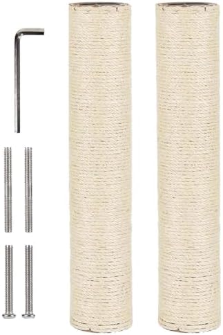 BNOSDM 2 Pcs 15”x2.75” M8 Cat Tree Scratching Post Replacement Parts for Indoor Cats Tower Rope Scratch Poles Refill Sisal Part for Refurbishment Hemp White