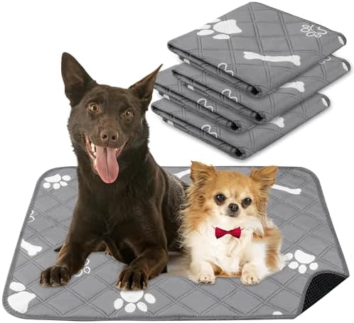 PatiencET Washable Pee Pads for Dogs, 18" x 24" 4 Pack, Reusable Puppy Training Pads with Super Absorbent Core & Non-Slip Waterproof Bottom, Value Set for Small Dogs