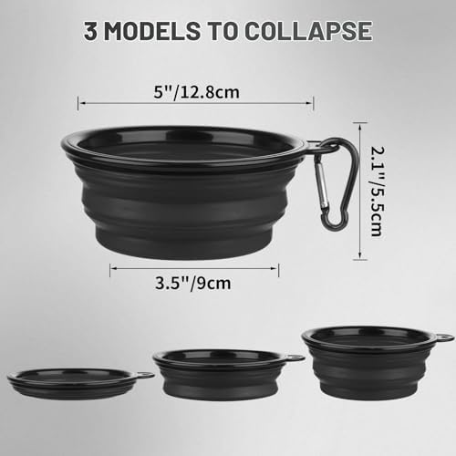Dog Bowl Pet Collapsible Bowls, 2 Pack Collapsible Dog Water Bowls for Cats Dogs, Portable Pet Feeding Watering Dish for Walking Parking Traveling with 2 Carabiners (Small, Black+Black)