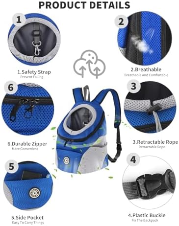 PETCUTE Pet Carrier Backpack,Breathable Dog Backpack Carrier with Adjustable Straps,Side Storage Pockets,Dog Head-Out Backpacks with Safety Belt,Puppy Front and Back Carriers for Small Dogs Cats