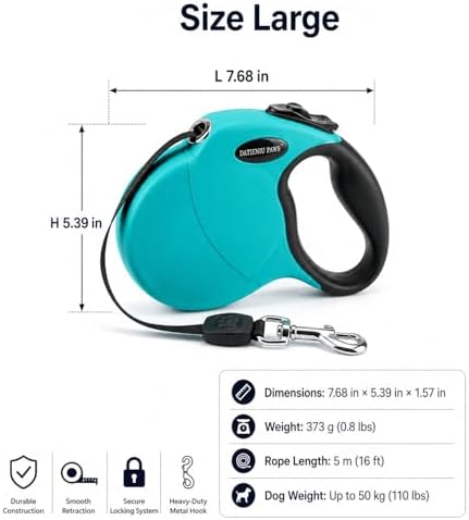 Retractable Dog Leash Hands-Free Adjustable Length 16ft with Safety Lock Durable Nylon Belt for Small Medium Large Dogs Easy Walk Training Portable Dog Leash Blue L