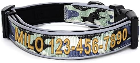 Pawtitas Personalized Dog Collar Reflective Dog Collar Padded Dog Collar with Name Phone Number Puppy Collar Adjustable Customized Collar for Medium Dogs Breeds | Grey Camo Custom Medium Dog