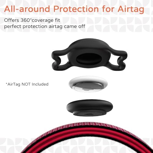 Waterproof AirTag Dog Collar with QR Code Dog Tag, Red L